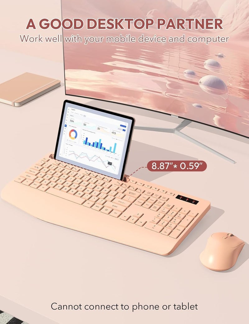 SABLUTE Wireless Keyboard and Mouse, Wrist Rest, Phone Holder, Batteries Included, 2.4G Lag-Free Ergonomic Keyboards Mouse Combo, Silent Cordless Set for Computer, Laptop, Mac, Windows (No Backlit) - Image 3